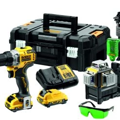 DeWalt Set DCK212D2T-QW Jeu De Tournevis De Perçage DCD701 + DCE089 Laser à Ligne Transversale Verte 12V 2.0 Ah Li-Ion Dans Une Mallette TSTAK
