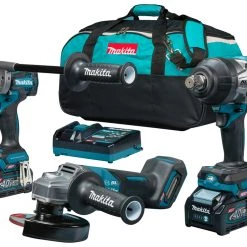 Makita Set DK0158G301 Ensemble Combiné - Perceuse Sans Fil DF001G TW001G Clé à Chocs GA013G Meuleuse 40V Max 4.0Ah Li-Ion