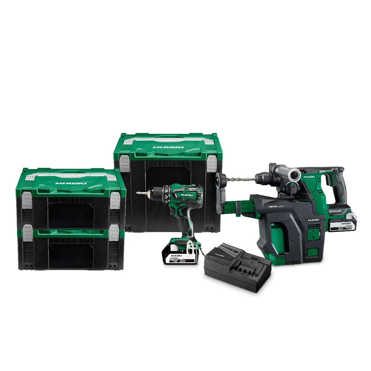 HIKOKI Set KC18DRBLWBDZ Accu Combopack - DS18DBSL Perceuse Sans Fil + Marteau Sans Fil DH18DBL Avec Extraction 18V 5.0 Ah En 2 X HSC II 4 HIKOKI Set KC18DRBLWBDZ Accu Combopack - DS18DBSL Perceuse Sans Fil + Marteau Sans Fil DH18DBL Avec Extraction 18V 5.0 Ah En 2 X HSC II – Image 2